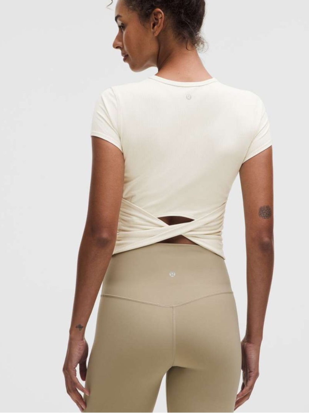 Lululemon All it Takes Back Twist Ribbed Short Sleeve Crewneck Top - Cream Sz 8